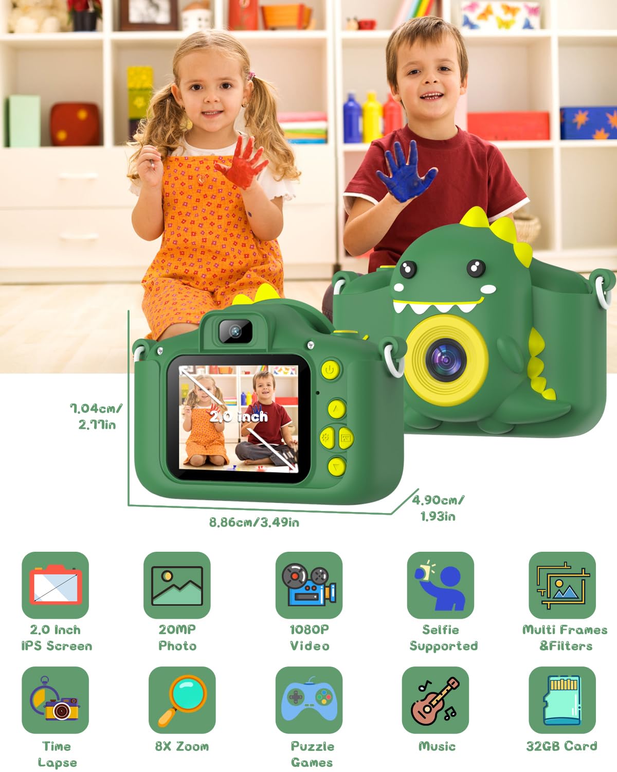 Camara Kids Con Impresora Dinosaurio