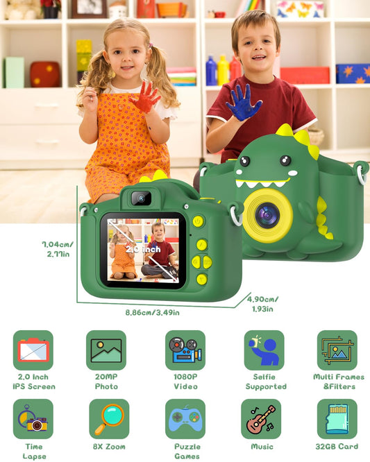 Camara Kids Con Impresora Dinosaurio