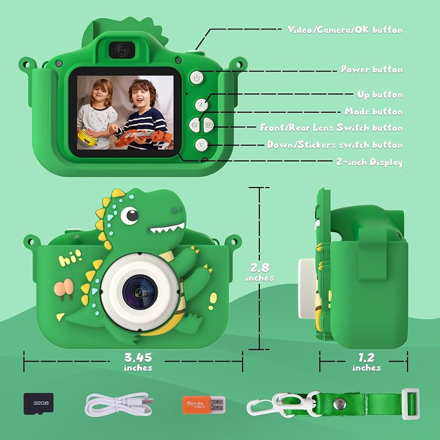 Camara Kids Con Impresora Dinosaurio